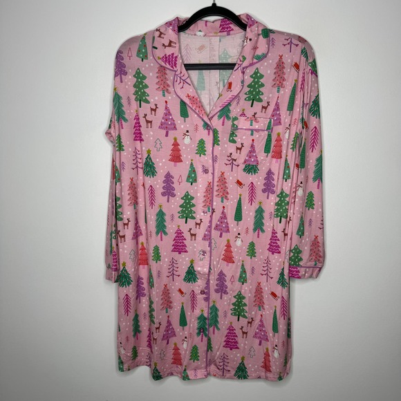 Little Sleepies Other - NWT LITTLE SLEEPIES Pink Merry & Bright Bamboo Long Sleeve Sleep Shirt XS